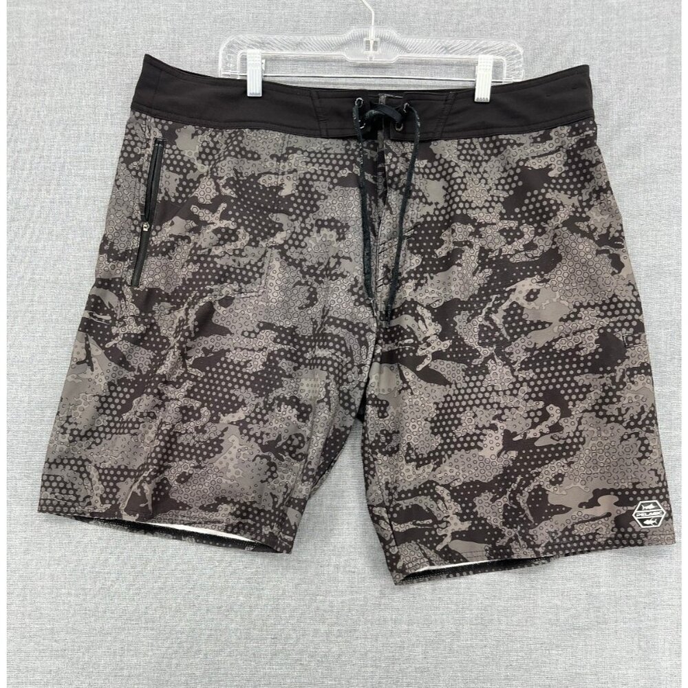 Pelagic Board Shorts Mens 40 10" Black Camo Fishing Performance Swim Trunks
